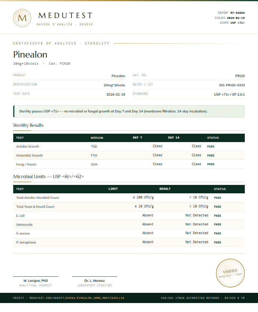 Pinealon Sterility report by Medutest